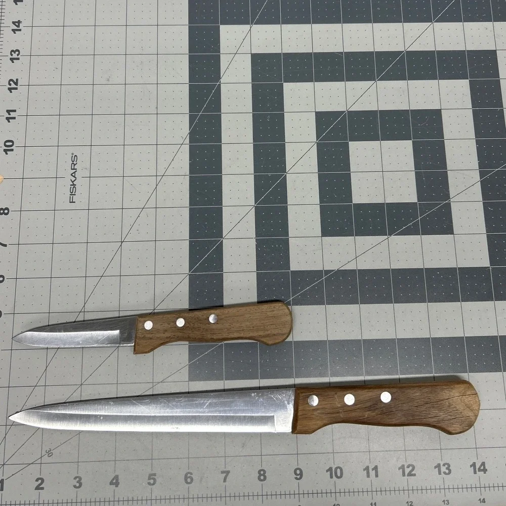 Kitchen Knife Set 2pc Brown Wood Handle Stainless Steel Japan